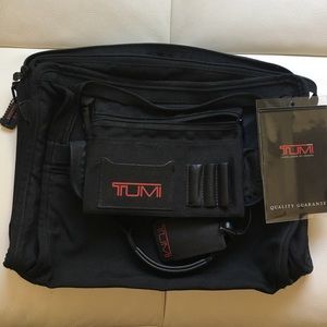 Tumi double gusset briefcase in black canvas